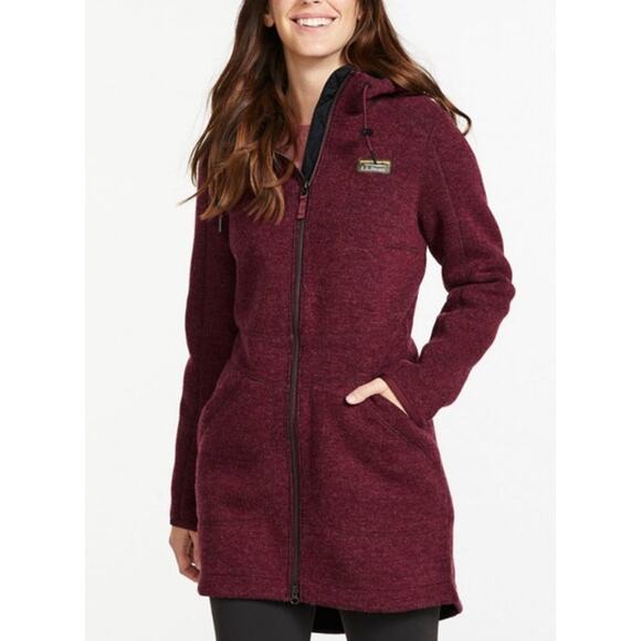 L.L. Bean Women Wooltek Coat Burgundy Heather Size 1X Plus - Picture 1 of 6